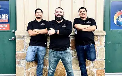 owner Jason standing with 2 trusted HVAC technicians