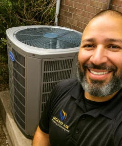 Founder and Owner, Jason Melendez, after the installation of an American Standard heating and cooling system.