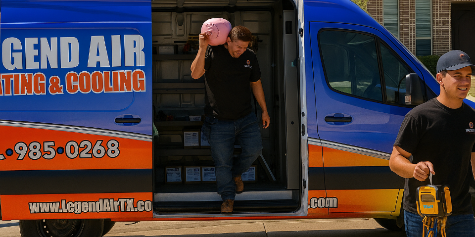 Legend Air technicians arrive on the scene of an HVAC repair job in Little Elm TX